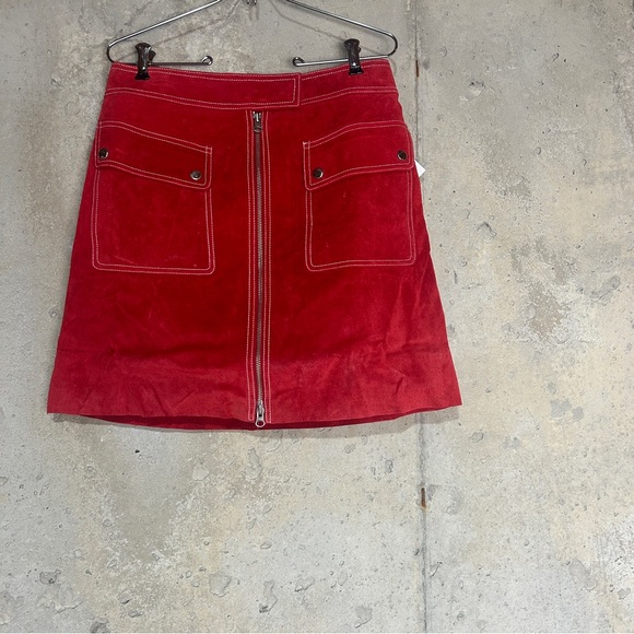 Newport News bright red leather suede zip up retro mini skirt 12 large